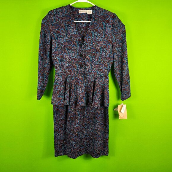 Liz Claiborne Women's Paisley Long Sleeve Silk Dress Size 12 Multicolor - Picture 1 of 9